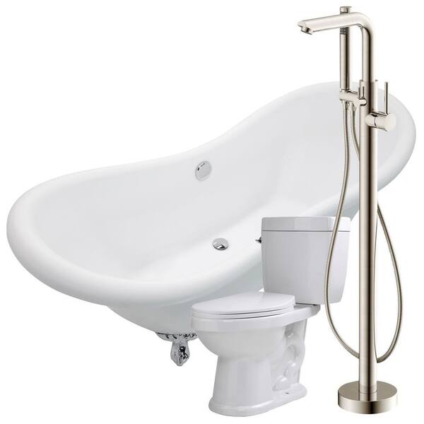 ANZZI Aegis 68.75 in. Acrylic Clawfoot Non-Whirlpool Bathtub in White with Sens Faucet and Talos 1.6 GPF Toilet