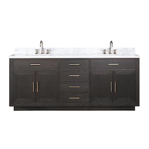 Condor 80 in W x 22 in D Brown Oak Double Bath Vanity, Carrara Marble Top, and Faucet Set