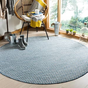 Courtyard Blue/Light Gray 4 ft. x 4 ft. Round Solid Indoor/Outdoor Patio  Area Rug