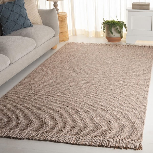 Natural Fiber 3 ft. x 5 ft. Beige Woven Solid Fringe Area Rug