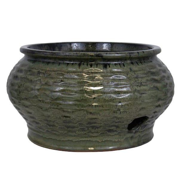 Trendspot 19 in. Wave Ceramic Hose Pot, Reactive Green