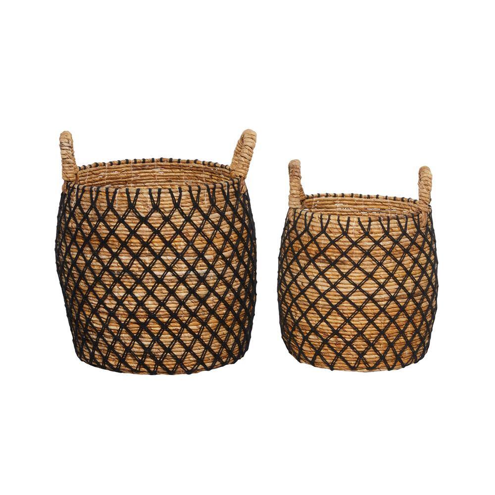 Brown Round Banana Leaf Storage Basket Set, 19"