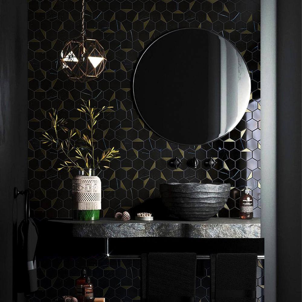 Black Gold Hexagon Marble Honeycomb Mosaic Wall Tile
