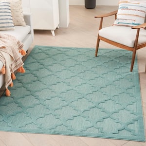 Easy Care Aqua/Teal 5 ft. x 7 ft. Geometric Contemporary Indoor Outdoor Area Rug