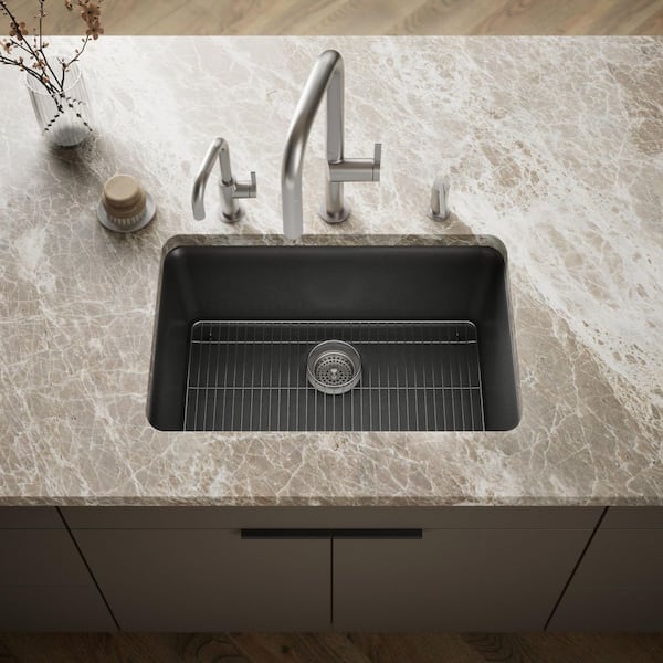 Cairn Undermount Matte Stone 27.5 in. Single Bowl Kitchen Sink in Matte Graphite