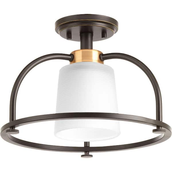 Progress Lighting West Village Collection 1-Light Antique Bronze Semi-Flush Mount