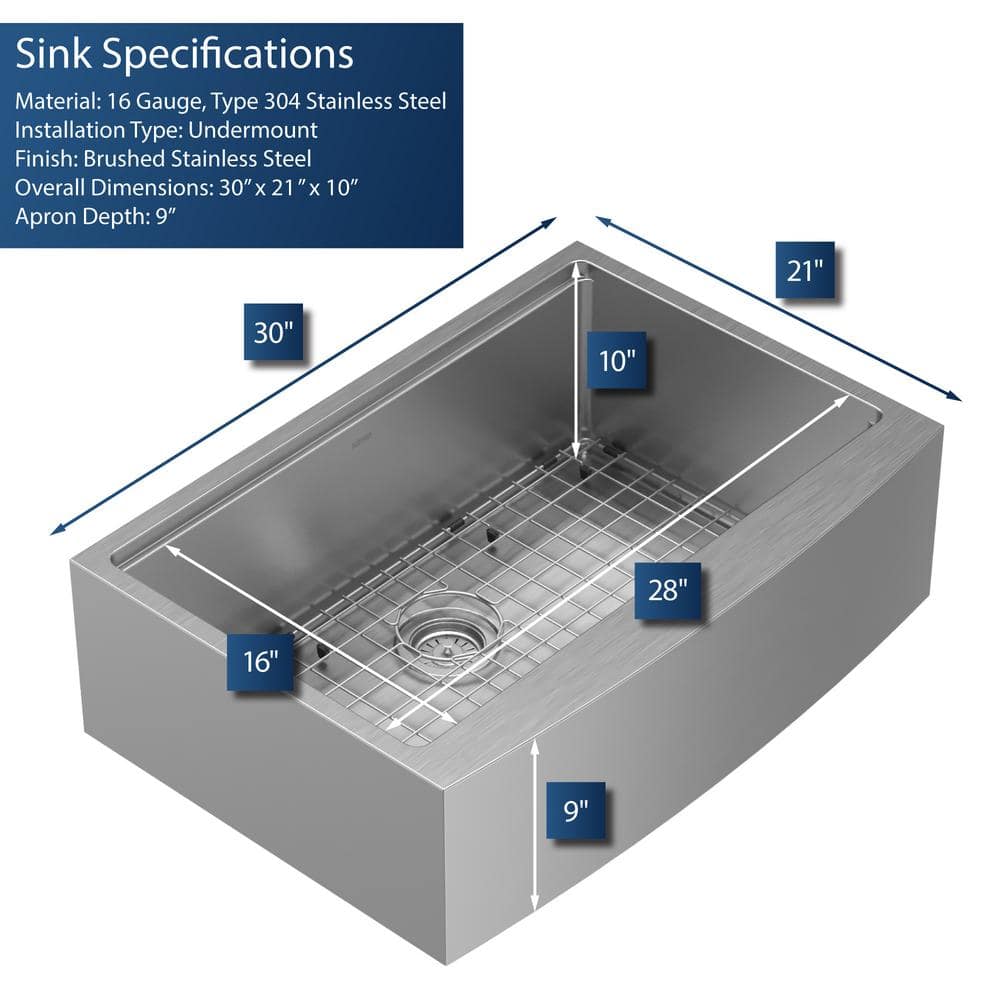 Elite 30'' Single Bowl Stainless Steel Farmhouse Sink