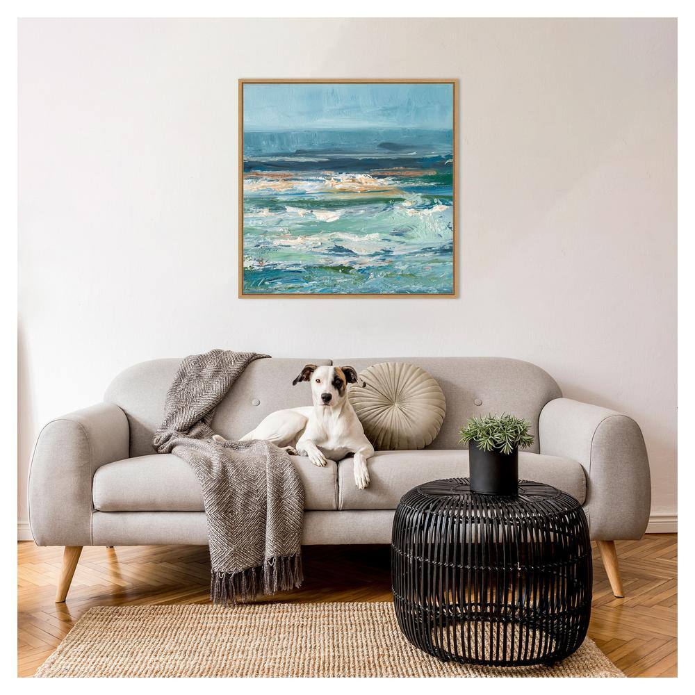 Pacific Whitecaps II Coastal Abstract Canvas Wall Art with Maple Frame