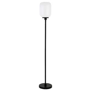 69 in Black and White Novelty Standard Floor Lamp With White Frosted Glass Globe Shade
