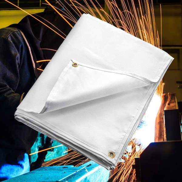 Welding Blanket 8 ft. x 10 ft. Portable Fire Retardant Mat Fiberglass with Carry Bag, White