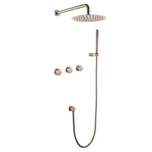 Triple Handles 2-Spray Shower Faucet with Head Shower, Square Head Shower 2 GPM with Drip Free in. Brushed Nickel