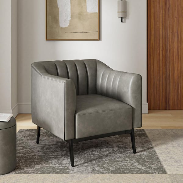 JAYDEN CREATION Curtis Grey Industrial Leather 30 in. Wide Chair with Channel Tufting and Metal Leg