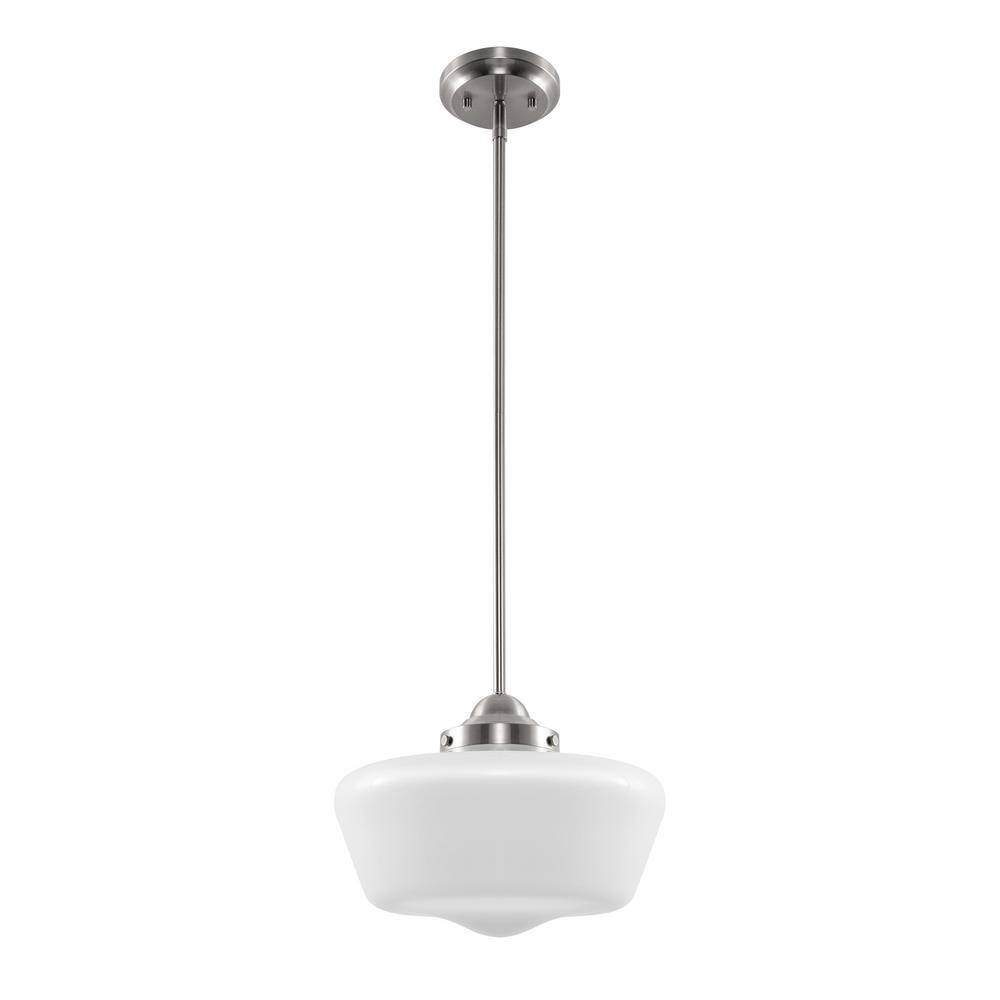 YANSUN 1-Light Brushed Nickel Hanging Mini Pendant Light with Milk ...