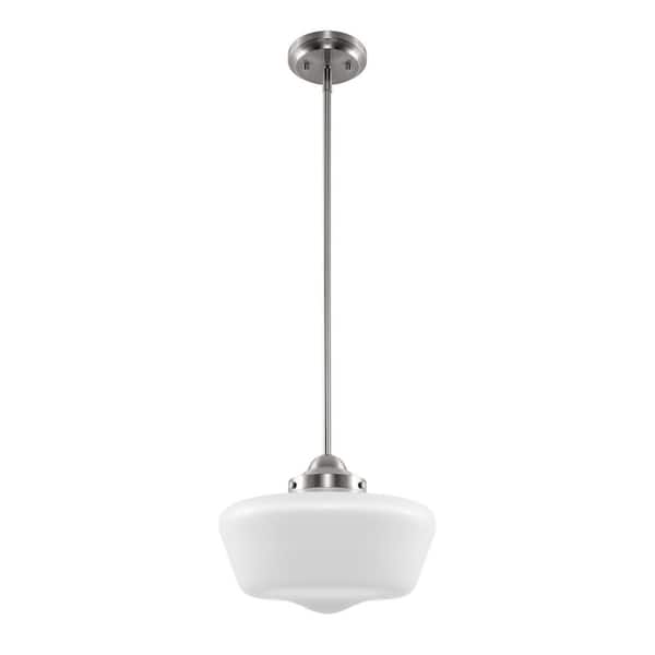 YANSUN Farmhouse 1-Light Brushed Nickel Mini Pendant Light with Milk White Frosted Glass Shade for Kitchen, Hallway, Entryway