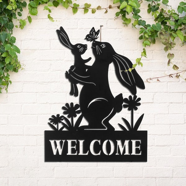 Glitzhome 30 in. H Multi-functional 2-in-1 Metal Rabbit Silhouette