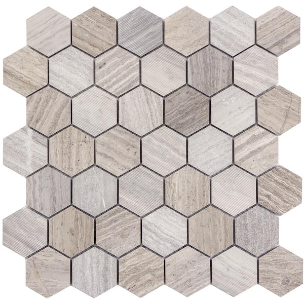 EMSER TILE Limestone Gray Honed 11.73 in. x 12.01 in. x 10mm Limestone Mesh-Mounted Mosaic Tile (0.98 sq. ft.)
