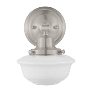 Belvedere Park 5.16 in. 1-Light Brushed Nickel Indoor Wall Farmhouse Sconce with Frosted Opal Glass