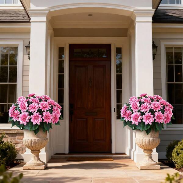 2 Pack 16 in. Pink Outdoor Artificial Dahlia Flower in Black Pot