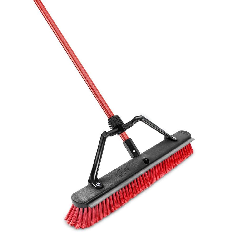 SWOPT 24” Floor Squeegee, 24” Multi-Surface Push Broom + 60 Eva Foam Comfort Grip Wooden Handle, Combo — 2 Cleaning Heads with Long Handle