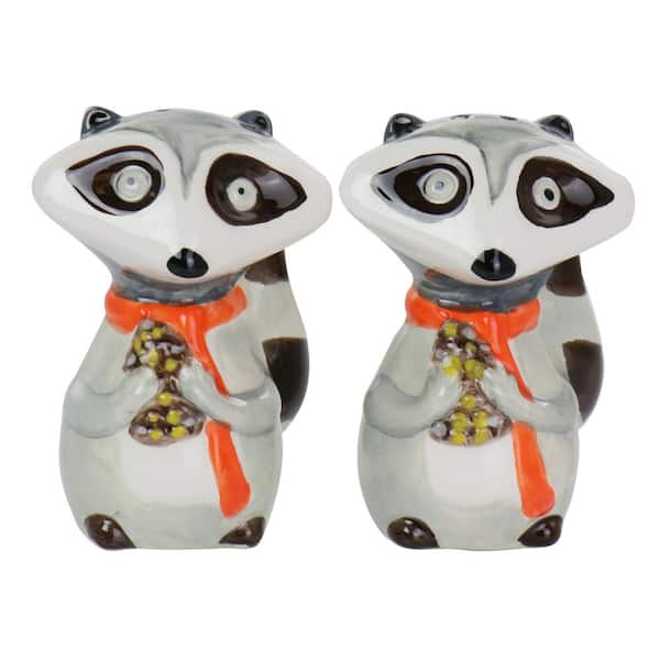 Gibson Home Woodland Raccoon 2-Piece Multi-Color Hard Dolomite Salt and Pepper Set