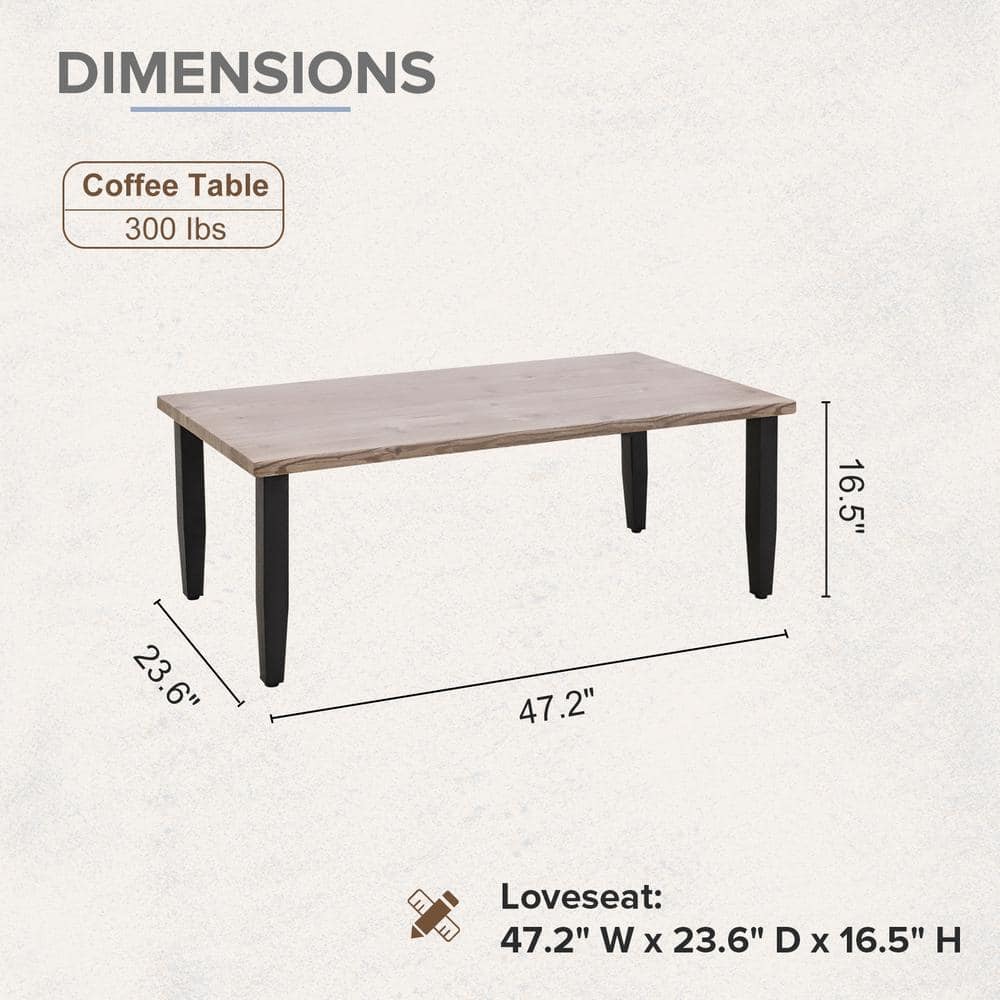 Rectangular Brown Wood Grain Steel Outdoor Coffee Table