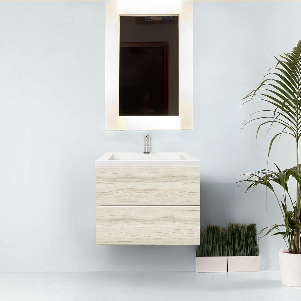 Air Wall Mount 25 in. W x 19 in. D x 20 in. H Single Sink Floating Bath Vanity in Light Oak W/White Cultured Marble Top price history on PriceWatchPro