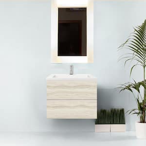 Air Wall Mount 25 in. W x 19 in. D x 20 in. H Floating Bath Vanity in Light Oak with White Cultured Marble Top