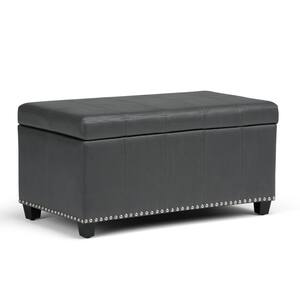 Amelia 34 in. Wide Transitional Rectangle Storage Ottoman Bench in Stone Grey Faux Leather