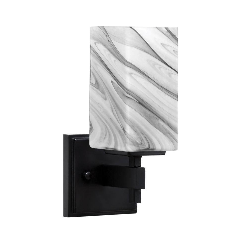 Bridgewater 1 Light Matte Black Wall Sconce with 3.5 in. Square Onyx Swirl 
