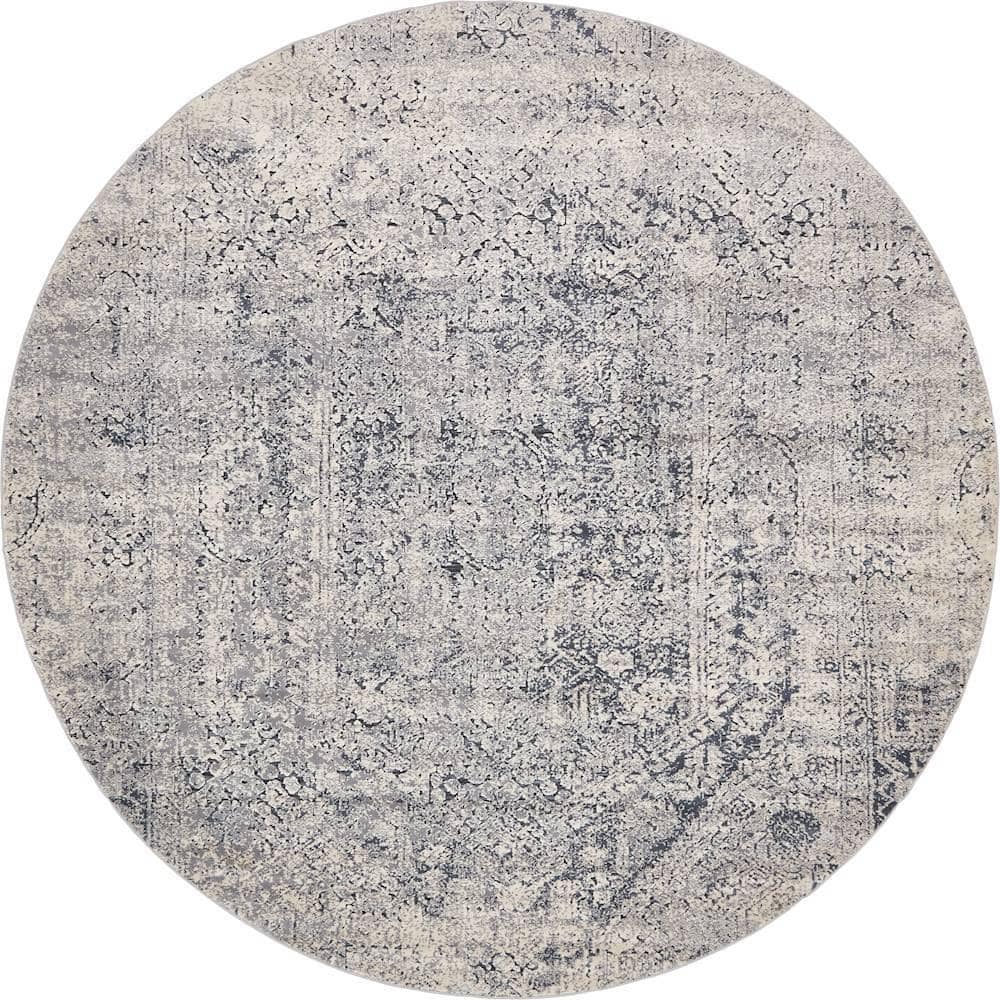 Gray Round Medallion Easy Care Stain-Resistant Rug