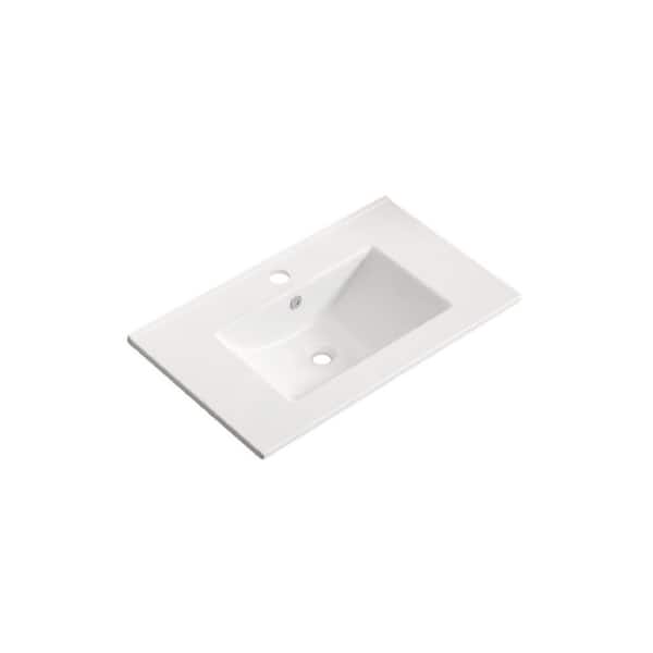 35.8 in. x 18.3 in. White Ceramic Rectangular Bathroom Vessel Sink, Single Vanity Top without Overflow (Sink Only)