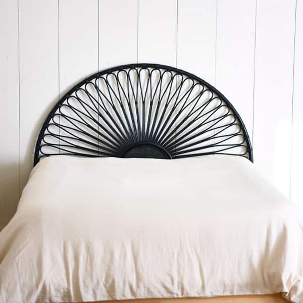 3R studios King-Size Rattan Headboard with Sunrise Design in Black