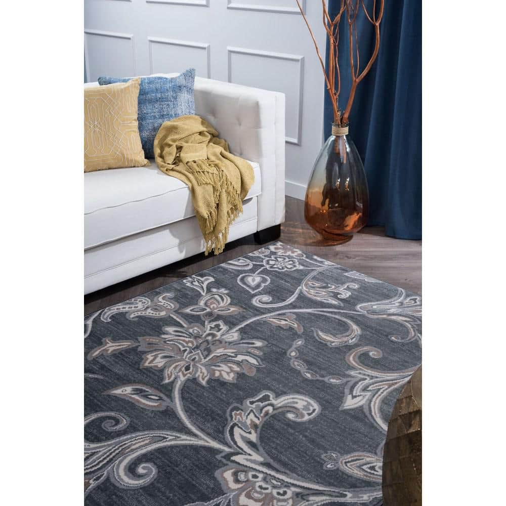 Madison Garland 5' x 7' Handmade Gray Floral Synthetic Area Rug