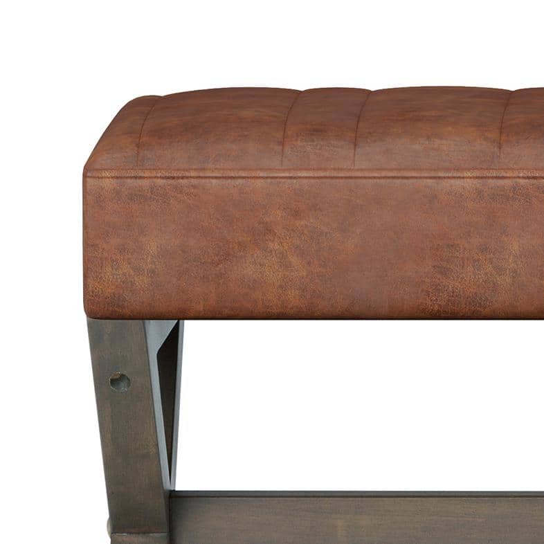 Salinger Distressed Saddle Brown Faux Leather Footstool Bench