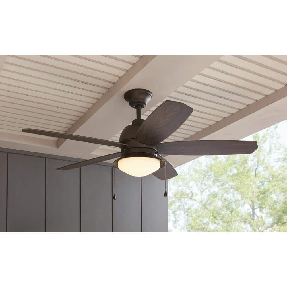 52-inch Bronze Ceiling Fan with Weathered Wood Blades and LED Light