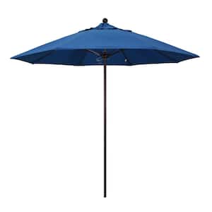 9 ft. Bronze Aluminum Commercial Market Patio Umbrella with Fiberglass Ribs and Push Lift in Regatta Sunbrella