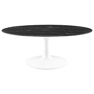 Lippa 42 in. White Black Oval Faux Marble Coffee Table
