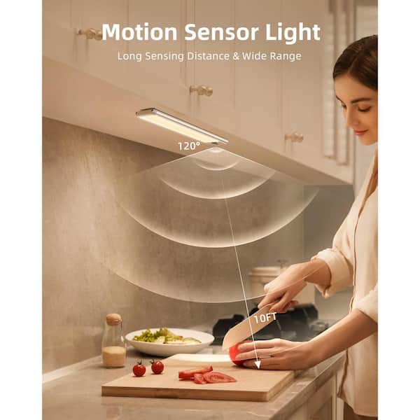 9.06 in. 3-Pack Battery Operated Wireless USB Charging White Integrated LED Linkable Under Cabinet Light, Closet Light