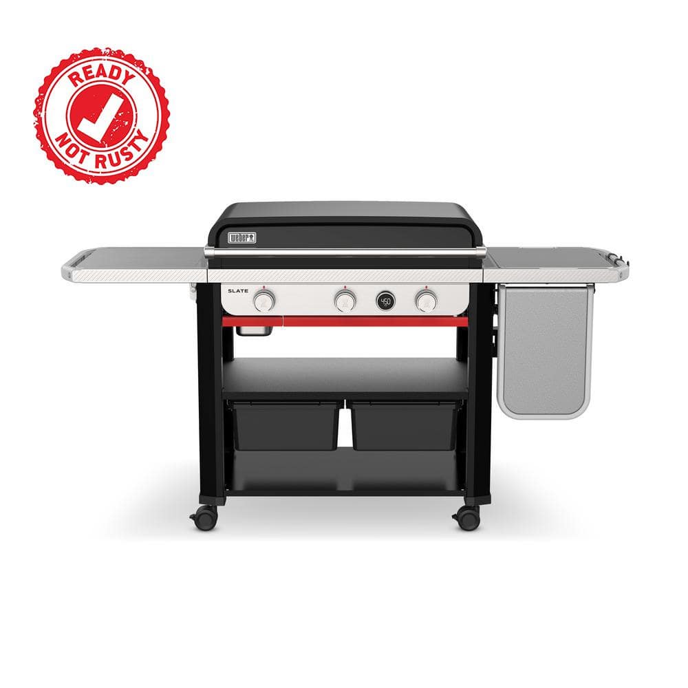 Slate Griddle 3-Burner Propane Gas 30 in. Flat Top Grill in Black with Extendable Side Table