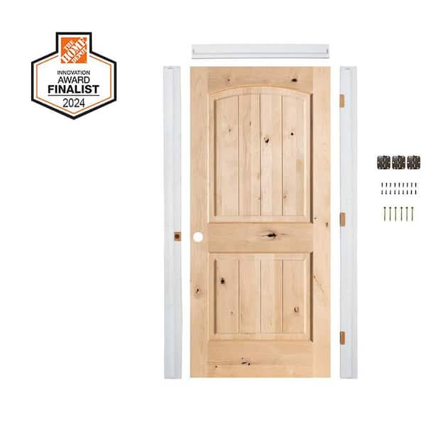 DIY RTA Kit 32in.x80in. Knotty Alder 2Panel Right-Hand TopArch VG Unfinished Wood Single Ready To Assemble Interior Door