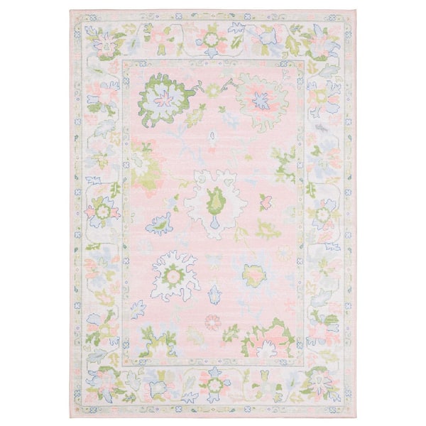 Atlantis Pink/Green 2 ft. x 7 ft. Vintage Oriental Distressed Polyester Machine Washable Indoor Runner Area Rug