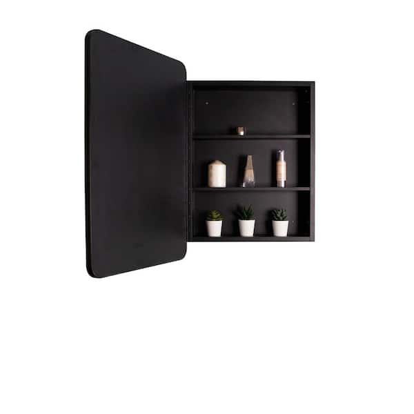 HBEZON 20 in. W x 28 in. H Medium Rectangular Black Metal Recessed/Surface Mount Medicine Cabinet with Mirror & Single Door