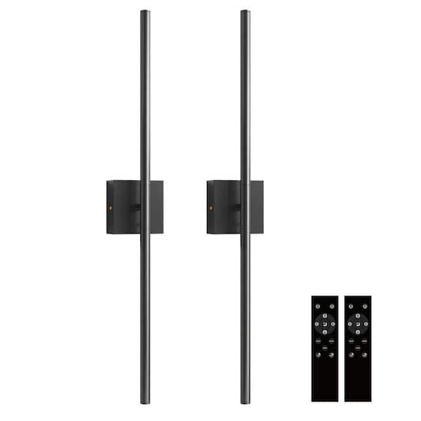 28 in. 1-Light 360° Black LED Wall Sconces, Dimmable Wireless Wall Light, Wall Decor for Hallway, Bedroom(2-Pack)