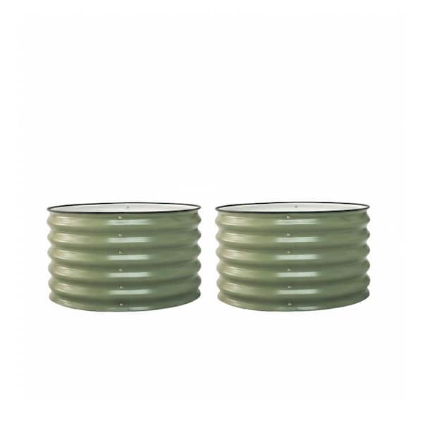 Twin Pack 17 in. Tall Berry Garden Bed 30 in. Wide Outdoor Metal Galvanized Gardening Bed Olive Green