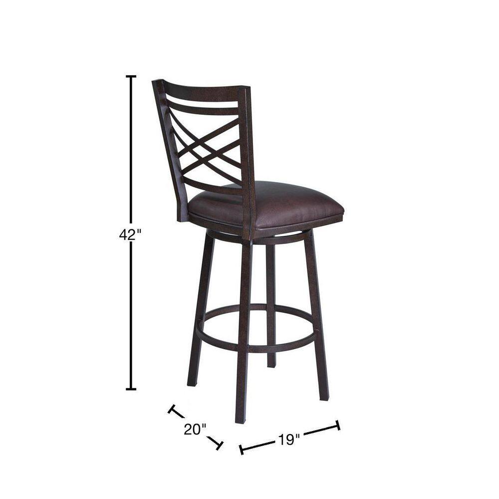 Brown Faux Leather and Metal Swivel Bar Stool