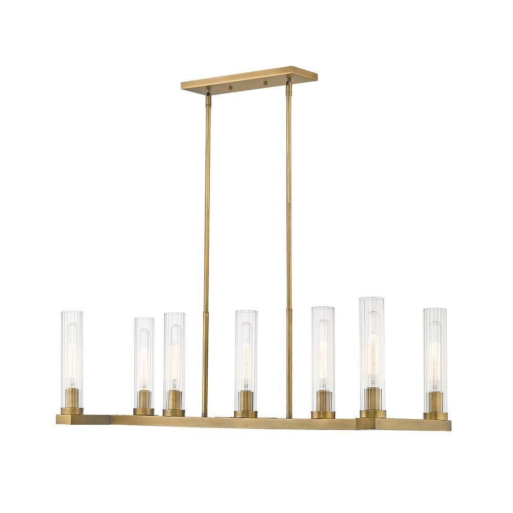 Beau 44" Rubbed Brass Glass Island Pendant Light