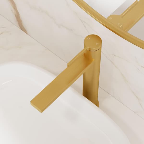 TINIAN Single Handle Vessel Sink Faucet with Pop-up Drain in Brushed Gold