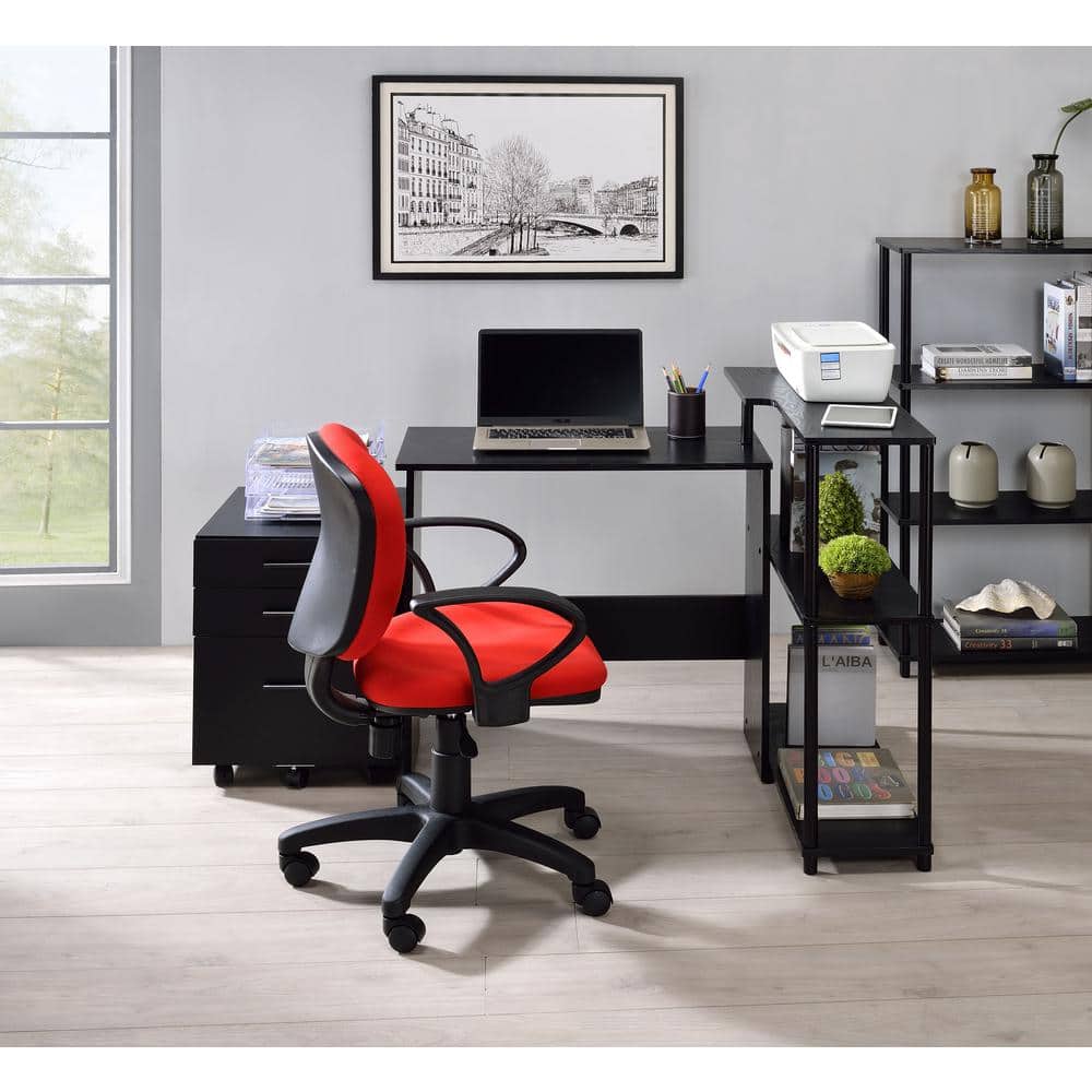 Elegant Black Wood Writing Desk with 3-Tier Storage Shelf