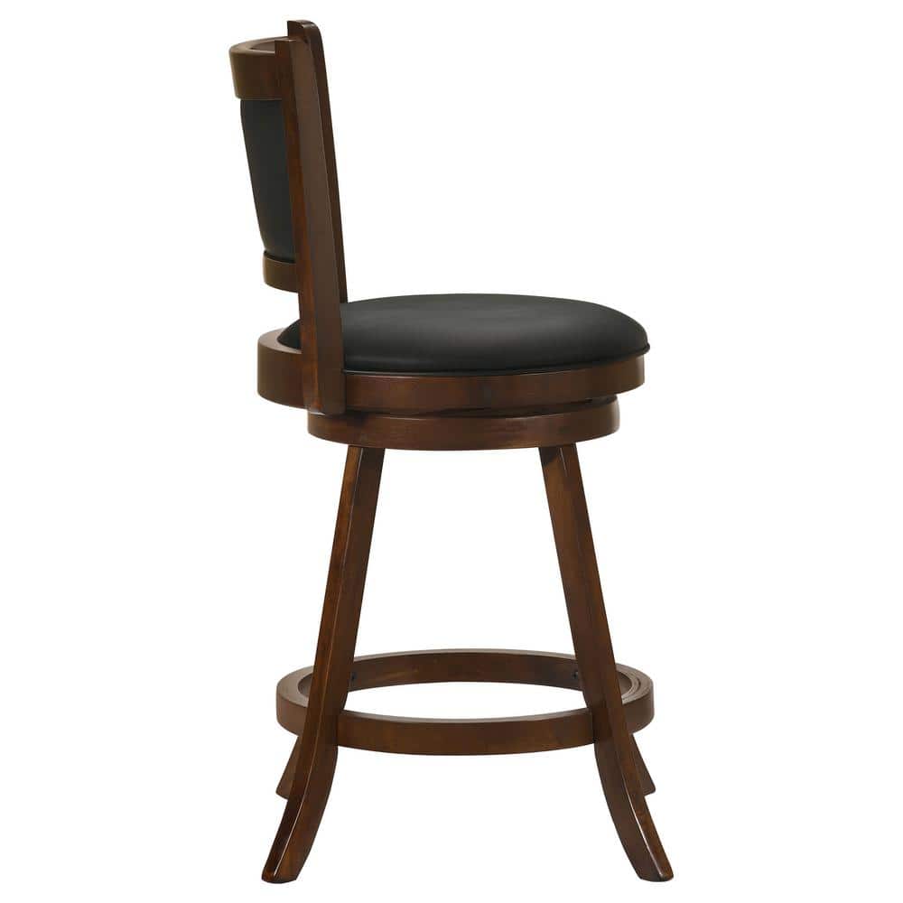 Chestnut and Black Swivel Wood Counter Stools with Faux Leather