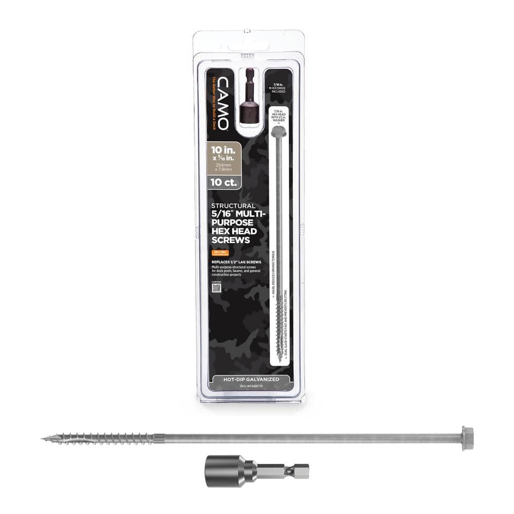 5/16 in. x 10 in. Hex Head Multi-Purpose Hex Drive Structural Wood Screw - Hot Dip Galvanized (10-Pack) price history on PriceWatchPro